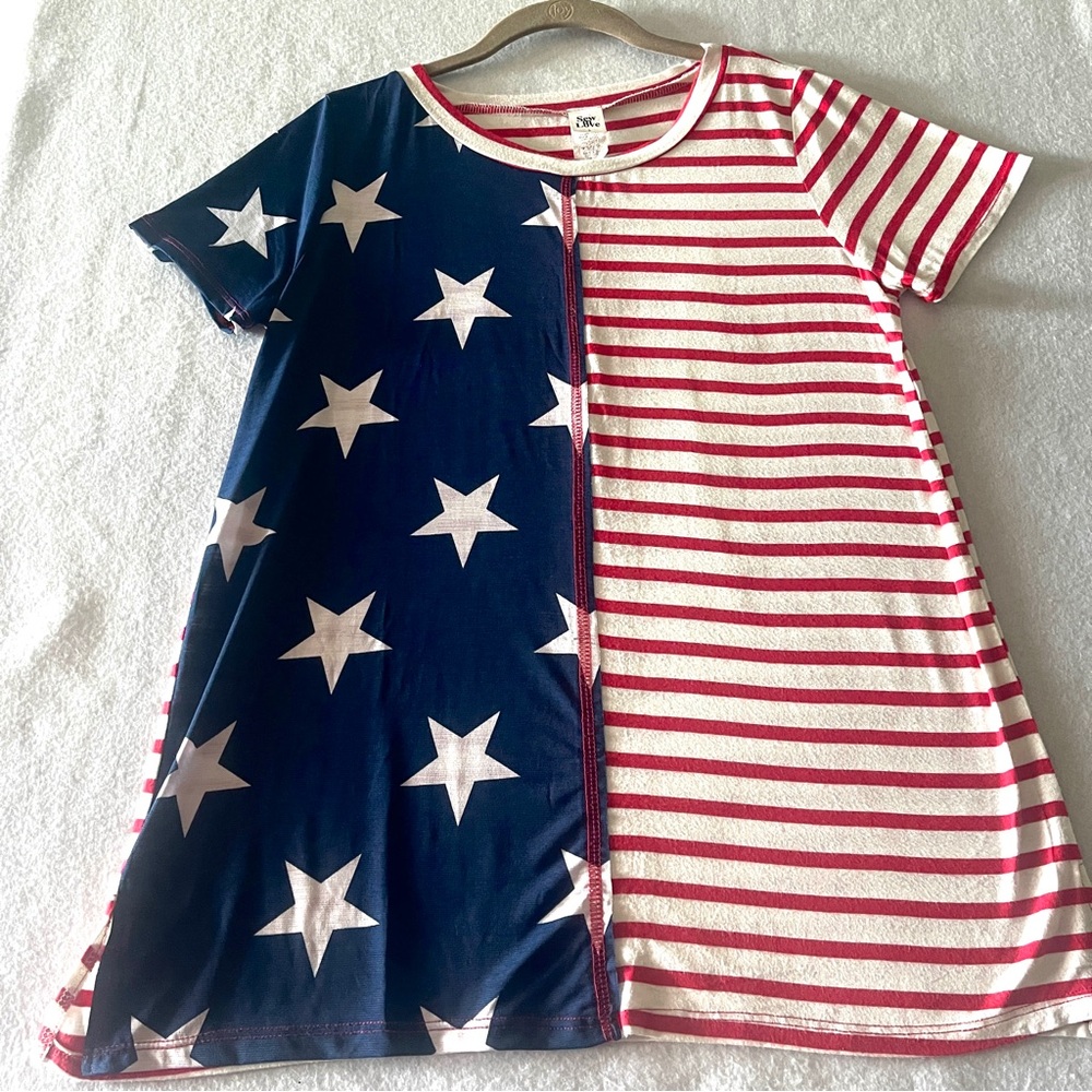 Sew In Love Red, White and Blue Striped 4th of July Tunic Top Shirt Size S